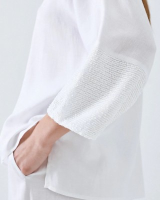 Γυναικεία λευκή μπλούζα με λεπτομέρειες παγιέτα - Access 63-2109