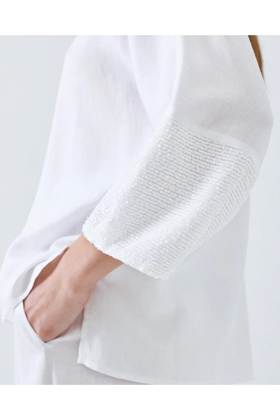 Γυναικεία λευκή μπλούζα με λεπτομέρειες παγιέτα - Access 63-2109