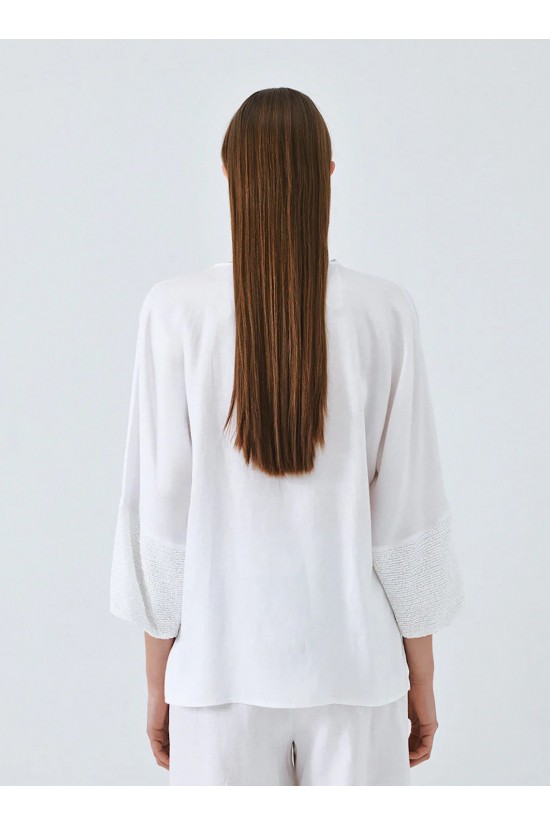 Γυναικεία λευκή μπλούζα με λεπτομέρειες παγιέτα - Access 63-2109
