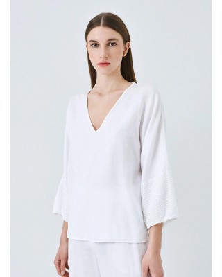 Γυναικεία λευκή μπλούζα με λεπτομέρειες παγιέτα - Access 63-2109