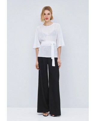 Γυναικεία λευκή μπλούζα με παγιέτα και ζώνη - Access 63-2157