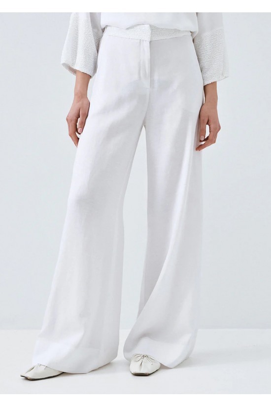 Γυναικεία λευκή παντελόνα με λεπτομέρειες παγιέτα - Access 63-5032