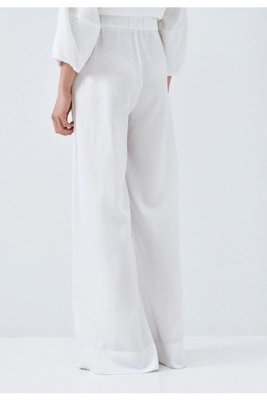 Γυναικεία λευκή παντελόνα με λεπτομέρειες παγιέτα - Access 63-5032