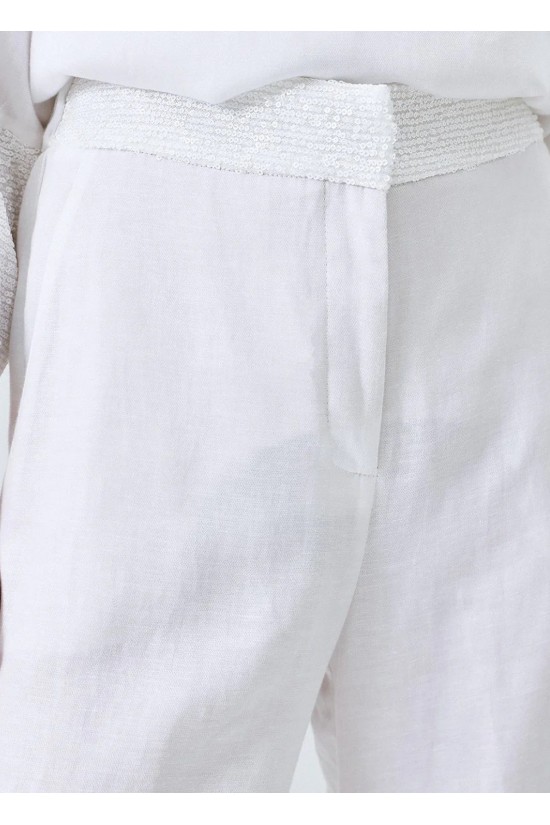 Γυναικεία λευκή παντελόνα με λεπτομέρειες παγιέτα - Access 63-5032