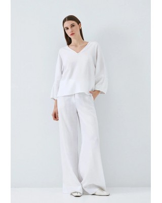 Γυναικεία λευκή παντελόνα με λεπτομέρειες παγιέτα - Access 63-5032