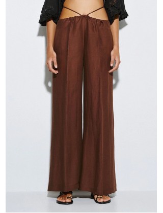 Γυναικεία λινή καφέ παντελόνα - Access 63-5083