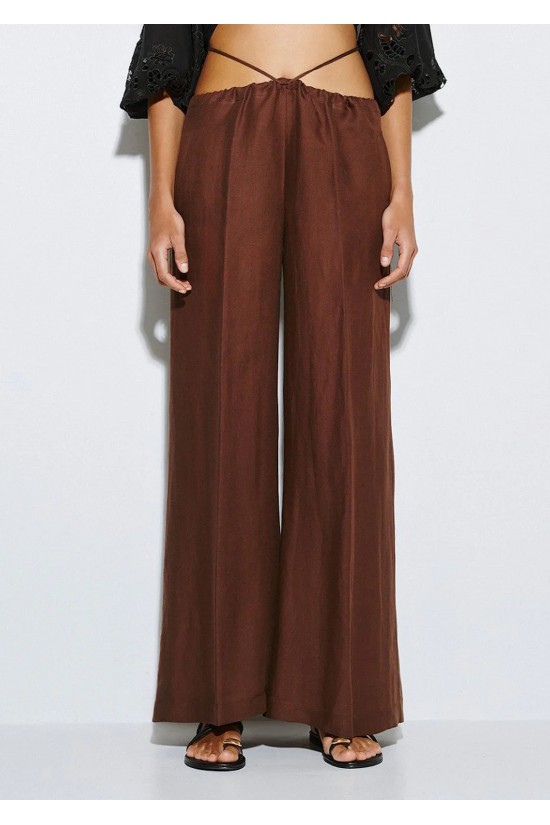 Γυναικεία λινή καφέ παντελόνα - Access 63-5083 Γυναικεία λινή καφέ παντελόνα - Access 63-5083