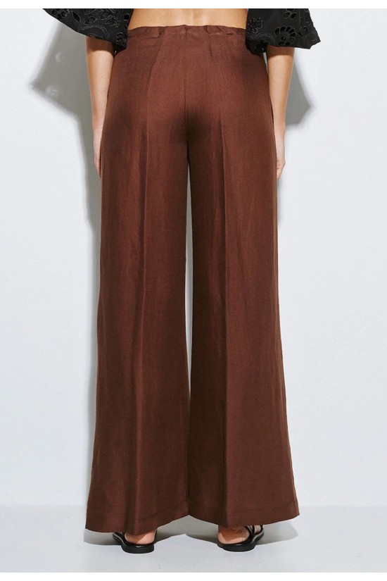 Γυναικεία λινή καφέ παντελόνα - Access 63-5083 Γυναικεία λινή καφέ παντελόνα - Access 63-5083