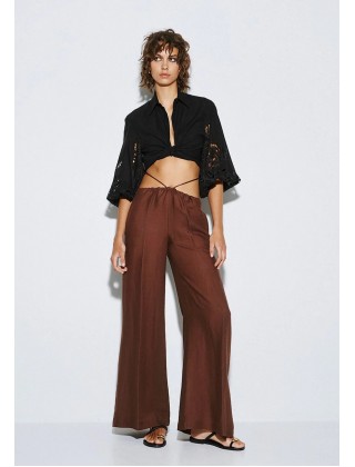 Γυναικεία λινή καφέ παντελόνα - Access 63-5083