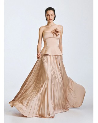 Γυναικεία μάξι μπεζ πλισέ φούστα - Access 63-6011