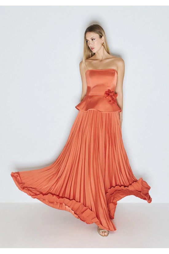 Γυναικεία μάξι πορτοκαλί πλισέ φούστα - Access 63-6011