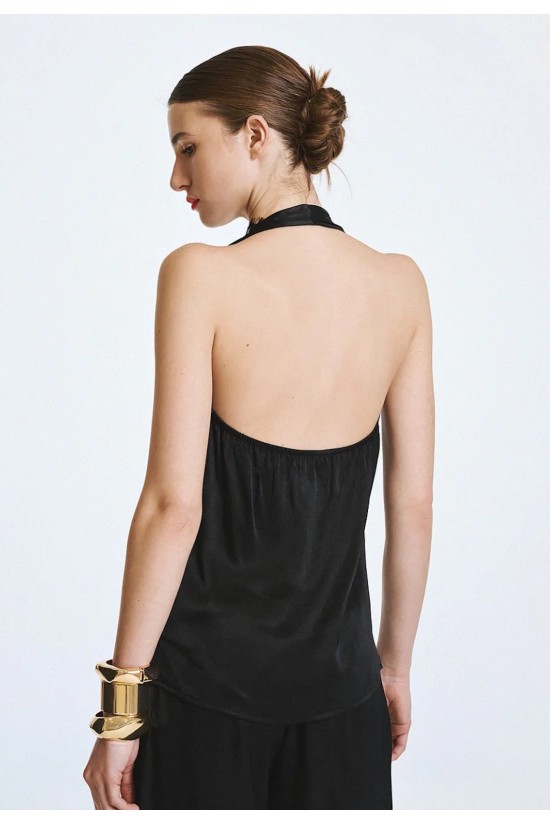 Γυναικεία μαύρη halter μπλούζα με δαντέλα - Access 63-2094