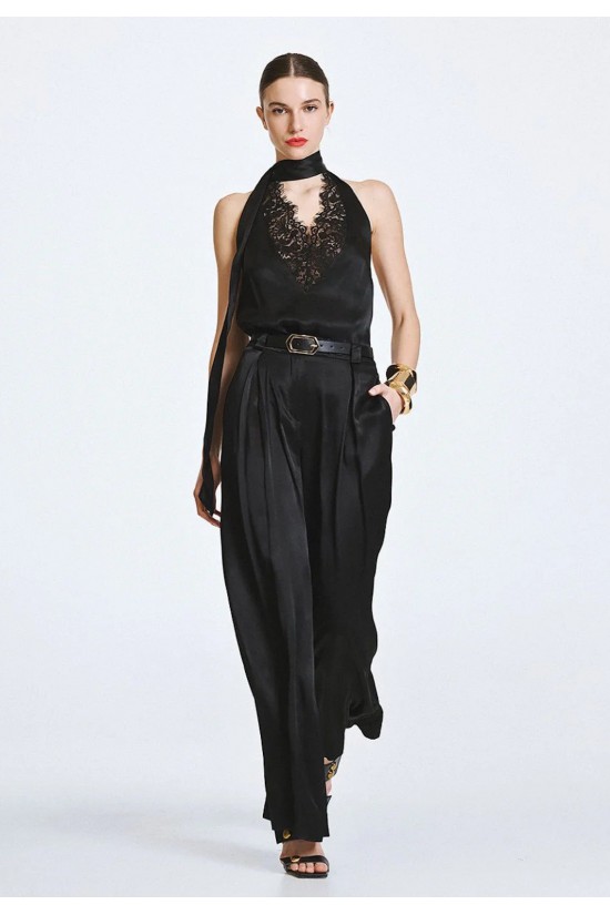 Γυναικεία μαύρη halter μπλούζα με δαντέλα - Access 63-2094