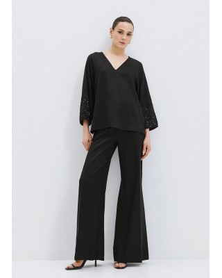 Γυναικεία μαύρη μπλούζα με λεπτομέρειες παγιέτα - Access 63-2109