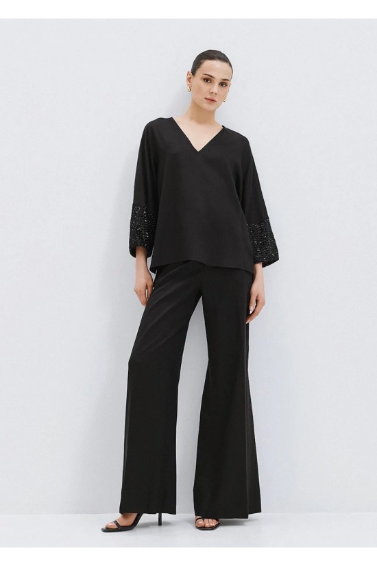 Γυναικεία μαύρη μπλούζα με λεπτομέρειες παγιέτα - Access 63-2109