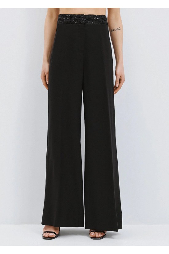 Γυναικεία μαύρη παντελόνα με λεπτομέρειες παγιέτα - Access 63-5032