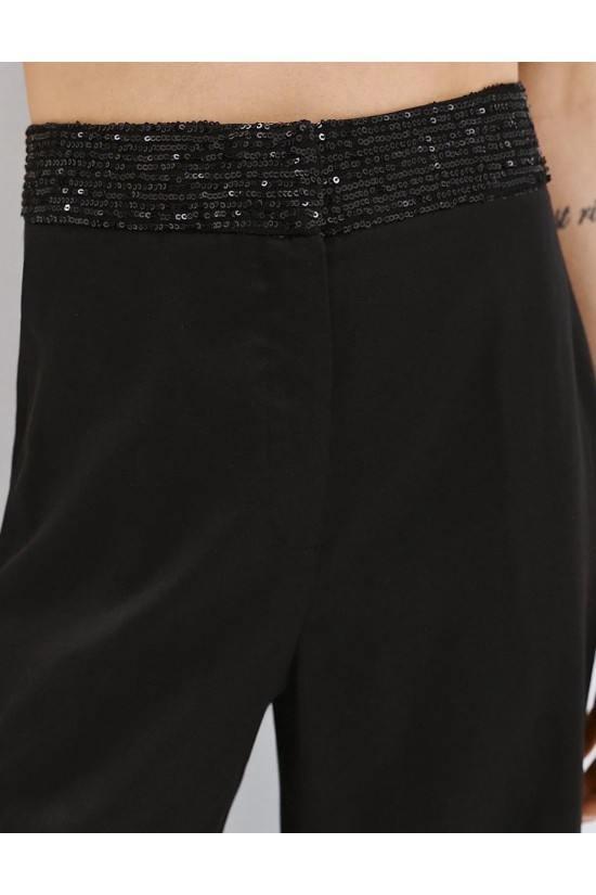 Γυναικεία μαύρη παντελόνα με λεπτομέρειες παγιέτα - Access 63-5032