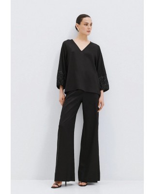 Γυναικεία μαύρη παντελόνα με λεπτομέρειες παγιέτα - Access 63-5032
