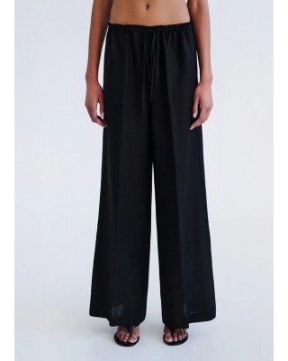 Γυναικεία μαύρη φαρδιά λινή παντελόνα - Access 63-5066
