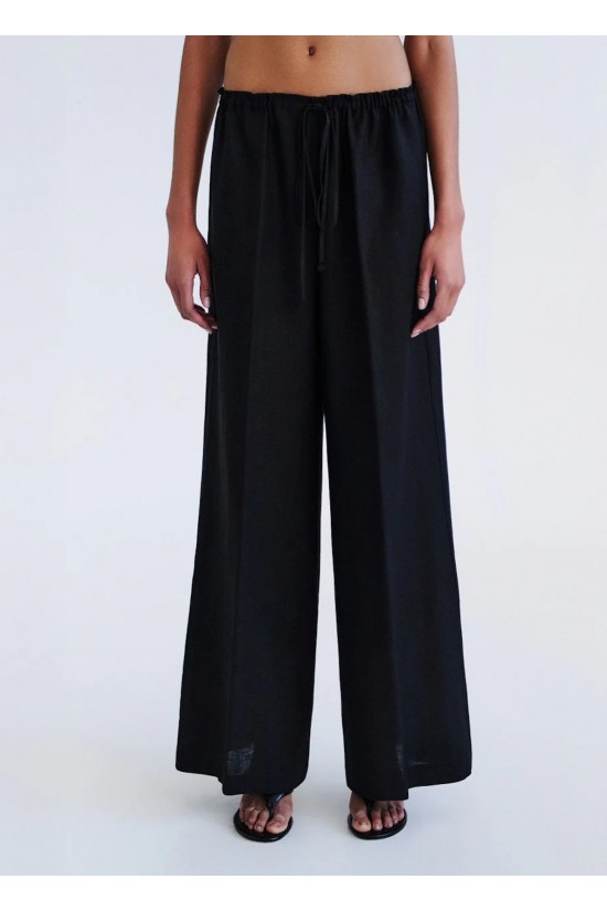 Γυναικεία μαύρη φαρδιά λινή παντελόνα - Access 63-5066