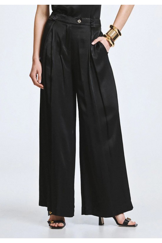 Γυναικεία ψηλόμεση σατινέ φαρδιά παντελόνα - Access 63-5122
