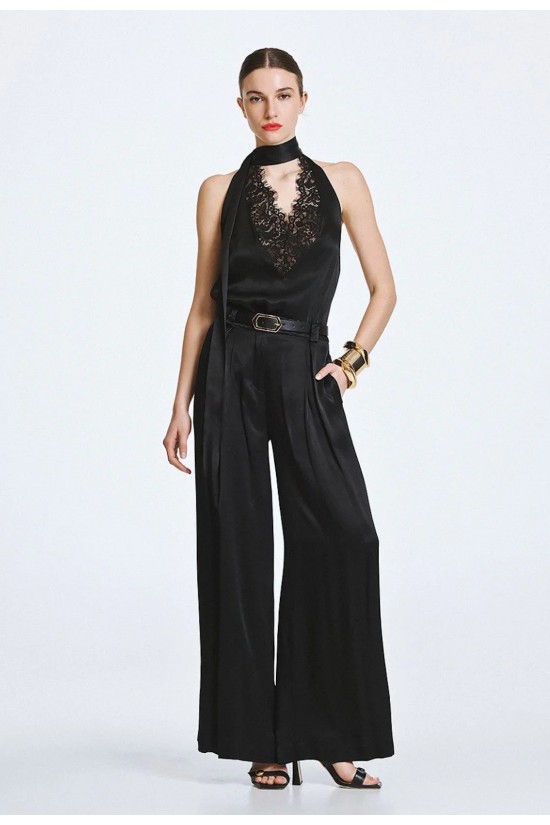 Γυναικεία ψηλόμεση σατινέ φαρδιά παντελόνα - Access 63-5122