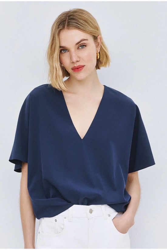 Γυναικεία μπλε μπλούζα με V λαιμόκοψη - Access 63-2121