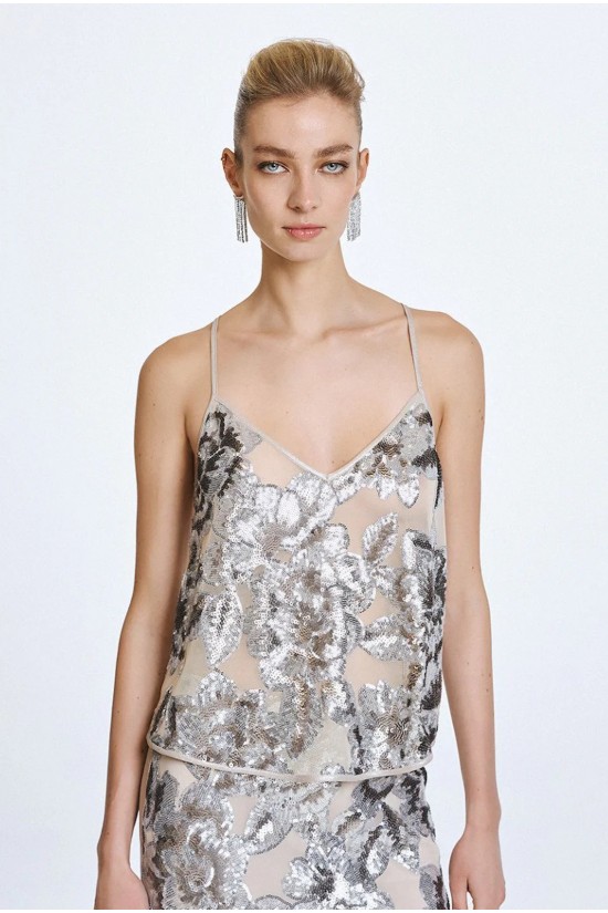 Γυναικεία μπλούζα από τούλι με λεπτομέρειες παγιέτα - Access 63-2002