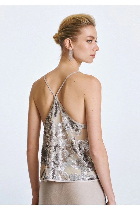 Γυναικεία μπλούζα από τούλι με λεπτομέρειες παγιέτα - Access 63-2002