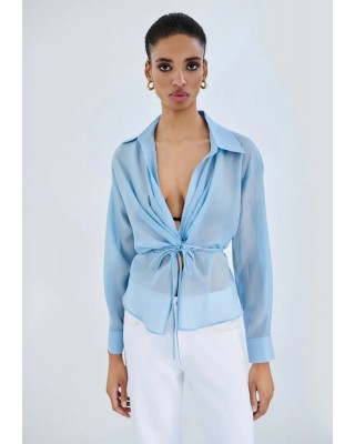 Γυναικεία σιέλ κρουαζέ μπλούζα με γιακά - Access 63-2209