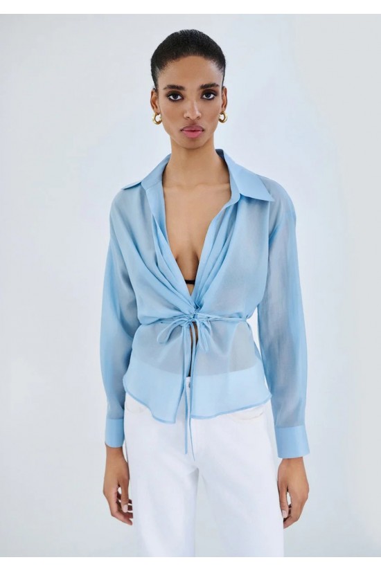 Γυναικεία σιέλ κρουαζέ μπλούζα με γιακά - Access 63-2209