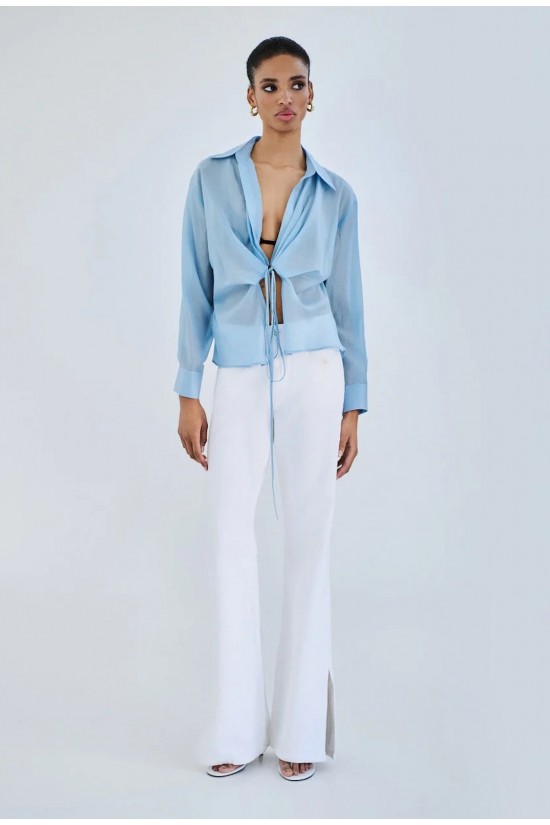 Γυναικεία σιέλ κρουαζέ μπλούζα με γιακά - Access 63-2209