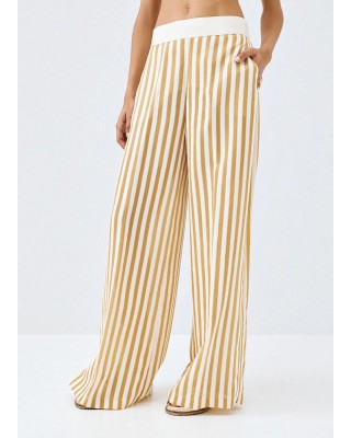 Γυναικεία μπεζ ψηλόμεση ριγέ παντελόνα - Access 63-5033