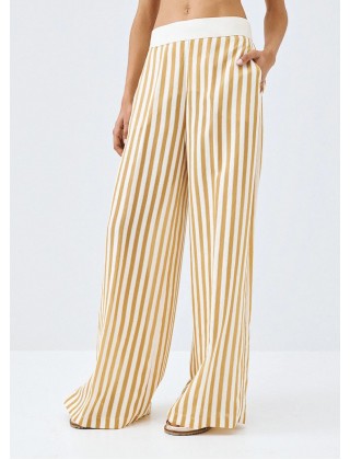 Γυναικεία μπεζ ψηλόμεση ριγέ παντελόνα - Access 63-5033