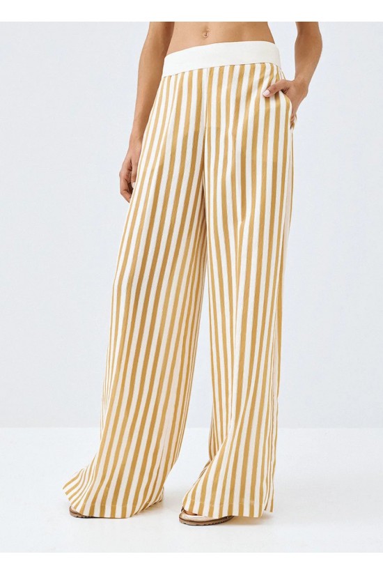 Γυναικεία μπεζ ψηλόμεση ριγέ παντελόνα - Access 63-5033 Γυναικεία μπεζ ψηλόμεση ριγέ παντελόνα - Access 63-5033