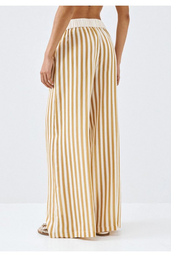 Γυναικεία μπεζ ψηλόμεση ριγέ παντελόνα - Access 63-5033