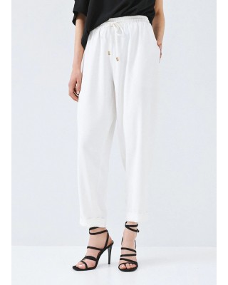 Γυναικείο oFwhite παντελόνι με λάστιχο και ρεβέρ - Access 63-5101