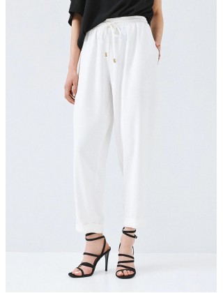 Γυναικείο oFwhite παντελόνι με λάστιχο και ρεβέρ - Access 63-5101