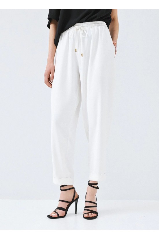 Γυναικείο oFwhite παντελόνι με λάστιχο και ρεβέρ - Access 63-5101 Γυναικείο oFwhite παντελόνι με λάστιχο και ρεβέρ - Access 63-5101