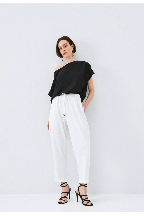 Γυναικείο oFwhite παντελόνι με λάστιχο και ρεβέρ - Access 63-5101 Γυναικείο oFwhite παντελόνι με λάστιχο και ρεβέρ - Access 63-5101