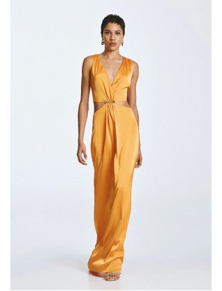Γυναικείο μάξι πορτοκαλί φόρεμα cut out - Spell 63-3310