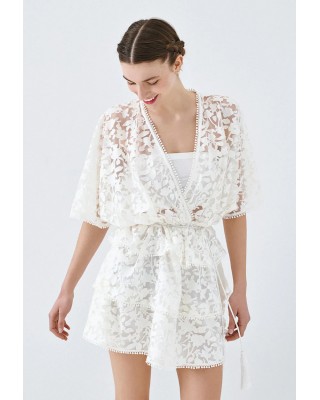 Γυναικείο λευκό μίνι φόρεμα ντεβορέ με βολάν - Spell 63-3028 Γυναικείο λευκό μίνι φόρεμα ντεβορέ με βολάν - Spell 63-3028