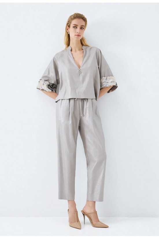 Γυναικείο ασημί παντελόνι με λάστιχο - Access 63-5130 Γυναικείο ασημί παντελόνι με λάστιχο - Access 63-5130