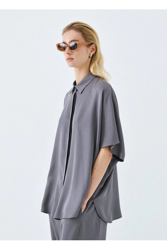Γυναικείο γκρι κοντομάνικο πουκάμισο - Access 63-7074