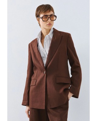 Γυναικείο καφέ λινό σακάκι μονόκουμπο - Access 63-1005 Γυναικείο καφέ λινό σακάκι μονόκουμπο - Access 63-1005