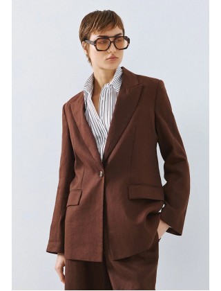 Γυναικείο καφέ λινό σακάκι μονόκουμπο - Access 63-1005