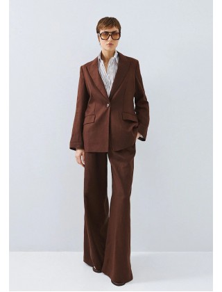 Γυναικείο καφέ λινό σακάκι μονόκουμπο - Access 63-1005