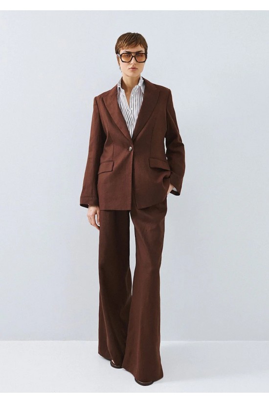 Γυναικείο καφέ λινό σακάκι μονόκουμπο - Access 63-1005 Γυναικείο καφέ λινό σακάκι μονόκουμπο - Access 63-1005