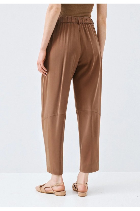 Γυναικείο καφέ carrot παντελόνι με λάστιχο - Eight 63-5051
