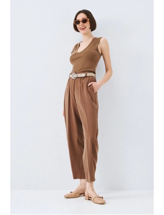 Γυναικείο καφέ carrot παντελόνι με λάστιχο - Eight 63-5051